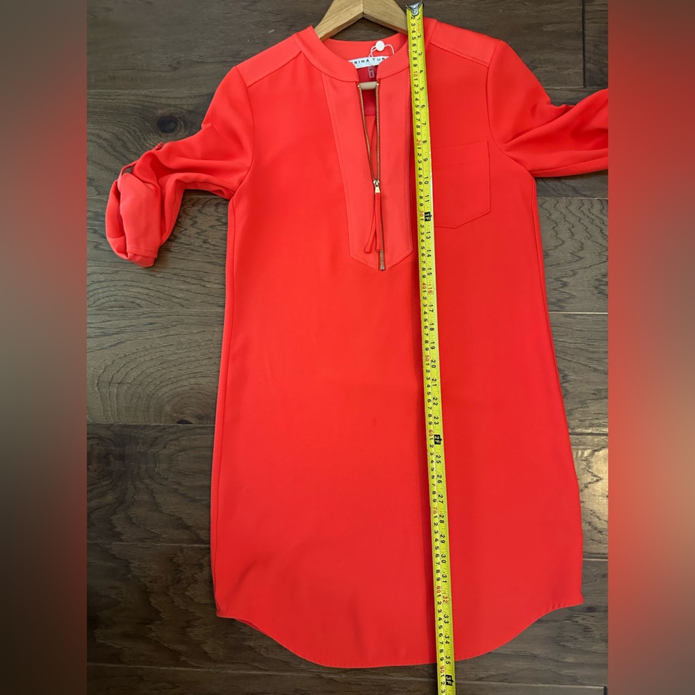 NWOT Trina Turk Women's XS Kaiko Orange crepe Shift dress  3/4 sleeve - Picture 12 of 13